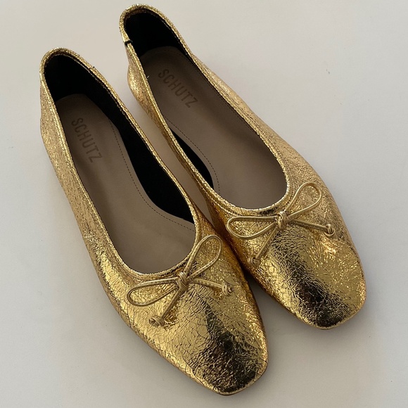 SCHUTZ Arissa  Metallic Gold Leather Ballet Flats Size 8 NEW - Picture 11 of 11